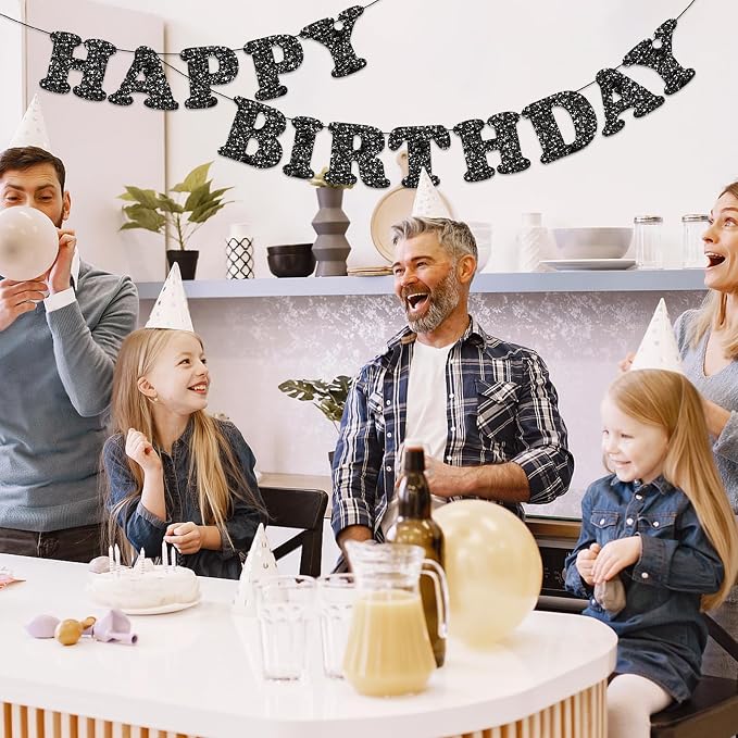 Black Happy Birthday Banner Birthday Party Decorations Happy Birthday Banner - Image 4