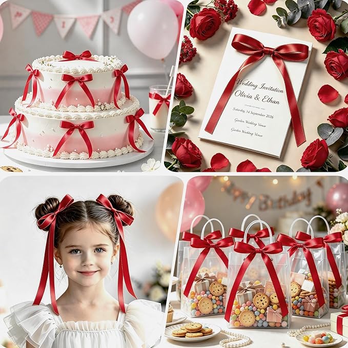 NEBURORA 50 Pcs Dark Red Bows for Cake Decoration Party Ribbon Bowknots | - Image 6
