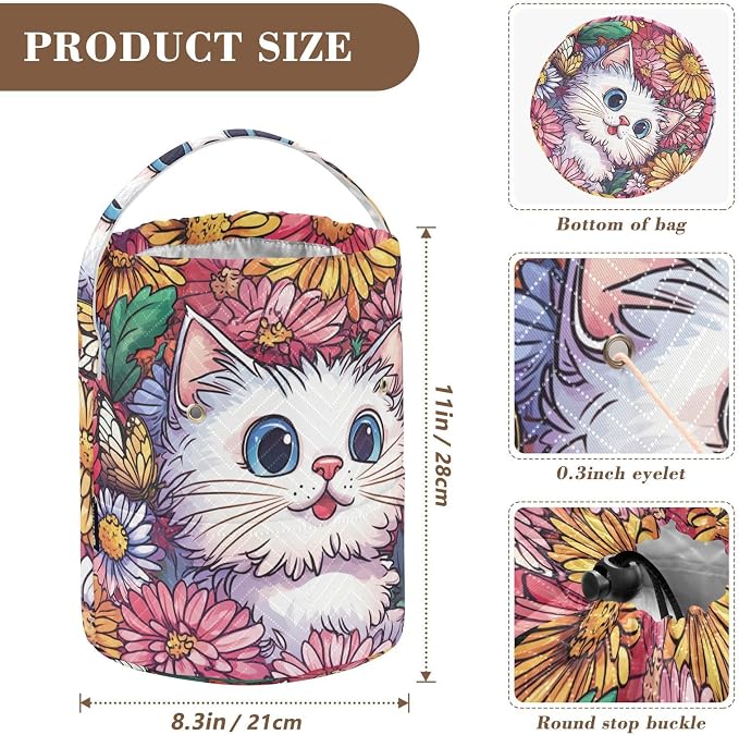Cute Chrysanthemum Cats Butterflies Yarn Bag Small Crochet Bag Drawstring Yarn - Image 3
