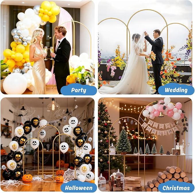 Heavy Duty Metal Arch Backdrop Stand, 7.2FT Stable Gold Arch Stand with Ground Stakes and Water Bags, Balloon Arch Stand for Wedding Party Baby Shower Photo Flower Arch Decration (7.2FT)