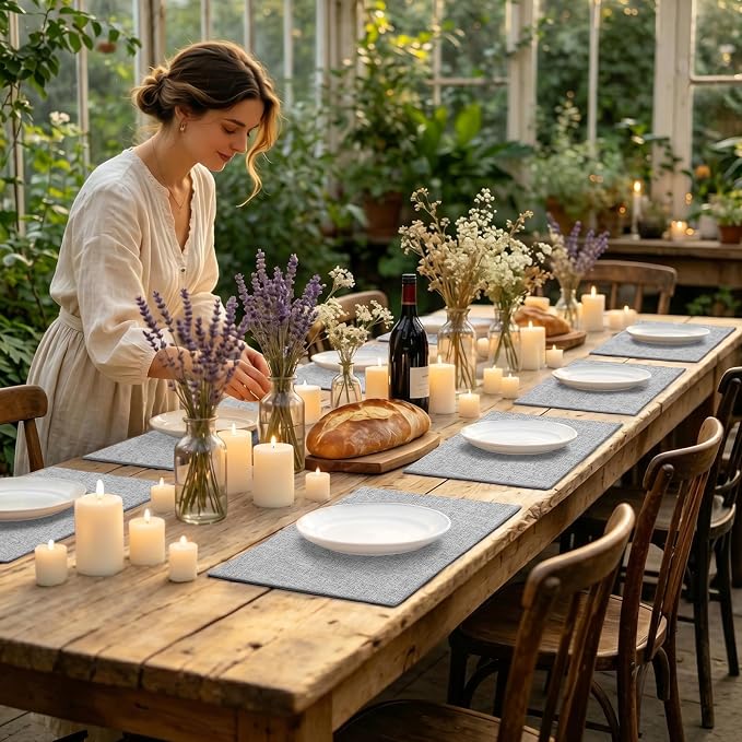 Faux Cotton Linen Placemats Set of 6, Cloth Washable Farmhouse Dining Table Mats - Image 8