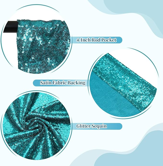 SquarePie Sequin Backdrop LessTransparent Background Sparkly Curtain for Wedding Party 10FT x 10FT Teal