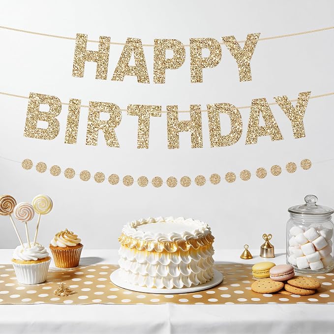 Alynta Happy Birthday Banner Pre-Strung Glitter Birthday Party Decorations | NO - Image 4