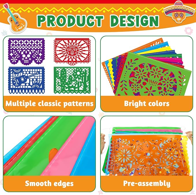 6 PCS Cinco De Mayo Banner, 110FT Colorful Fiesta Party Decorations, Plastic - Image 3