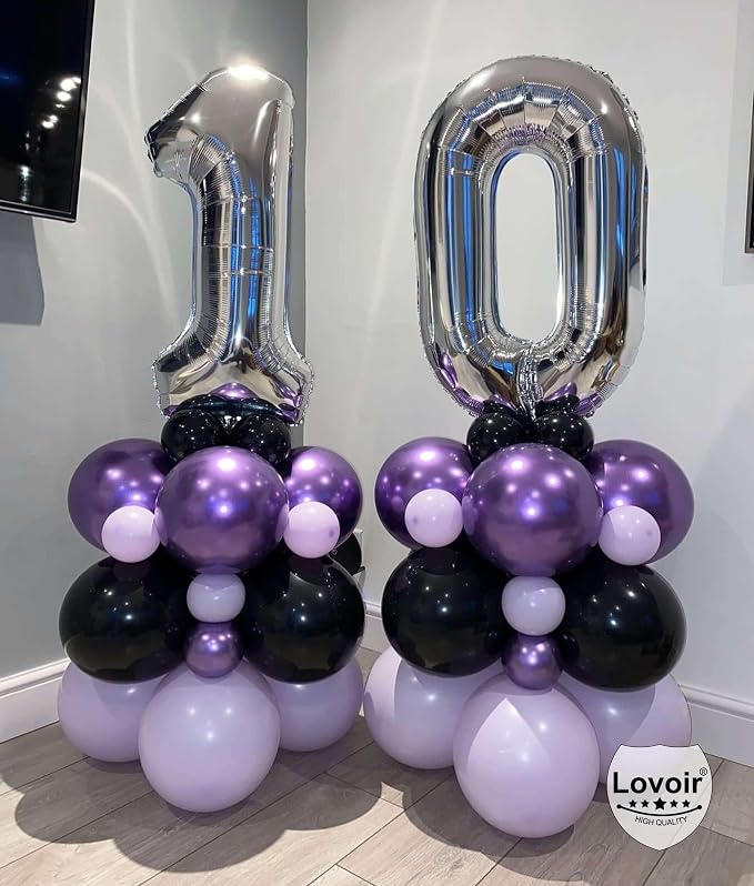 Silver 10 Number Balloons, 40 Inch Giant Number 10 Balloons Foil Mylar Helium - Image 4