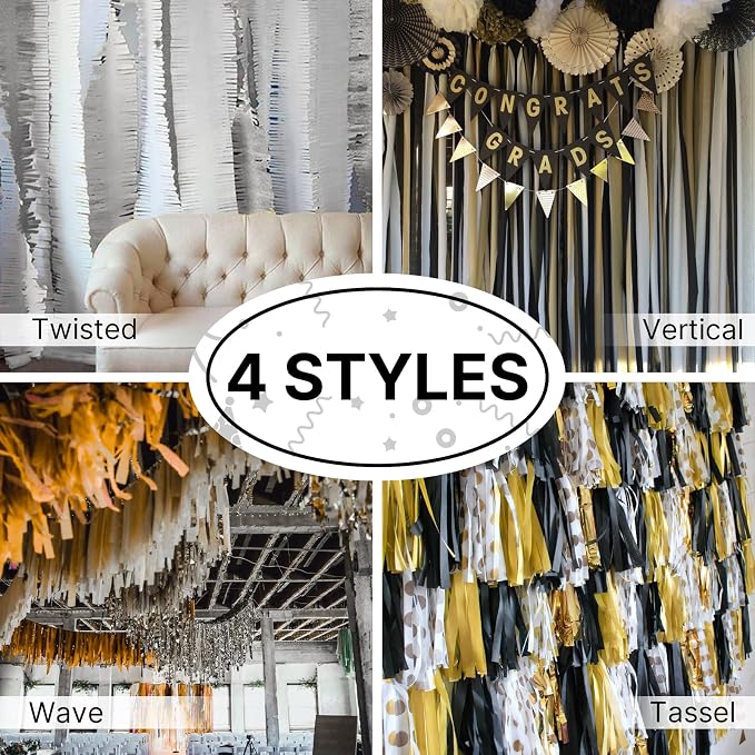 PartyWoo Silver Crepe Paper Streamers 6 Rolls 492 FT Streamers | Graduation - Image 5
