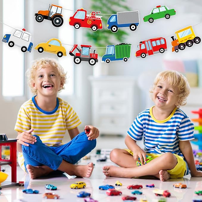 Hooqict Happy Birthday Banner Transportation Birthday Decorations Car Train - Image 4