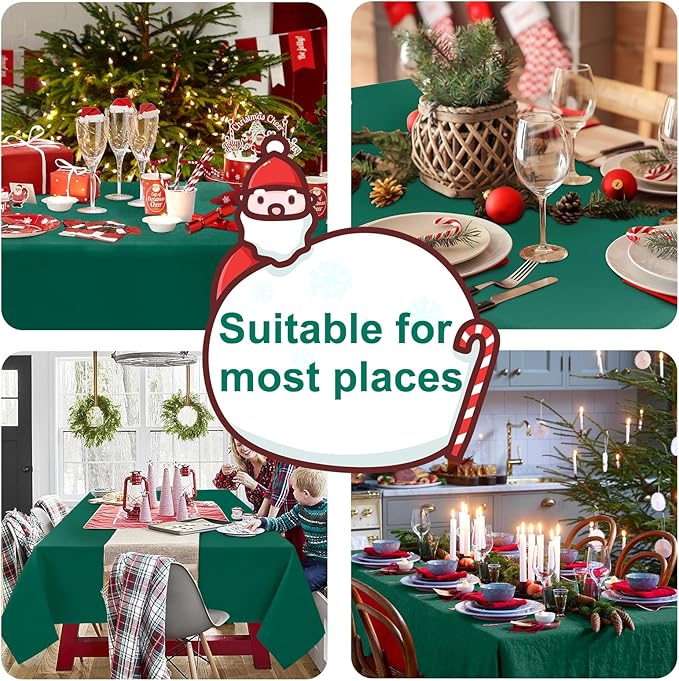 Hiasan 2 Pieces Rectangle Tablecloth - Waterproof Washable Polyester Table Cloth for Dining Room Birthday Party, Emerald Green, 54 x 80 Inch