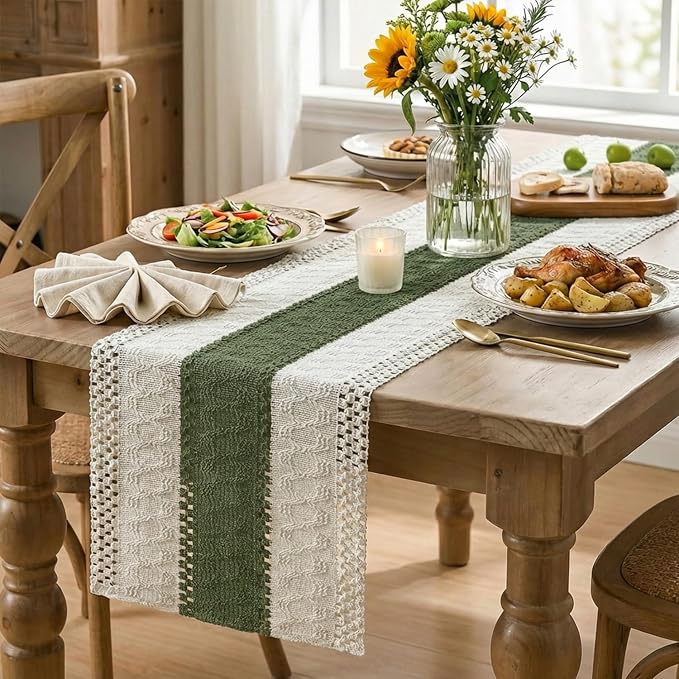 Artoid Mode Army Green Farmhouse Rustic Table Runner 12x60 Inch | Seasonal - Image 5