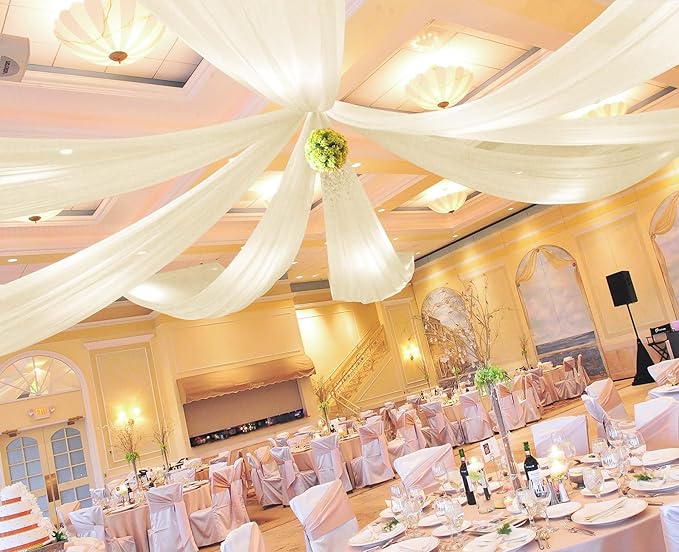 6 Panels Ivory Ceiling Drapes for Wedding 5ftx10ft Wedding Arch Draping Fabric Cheesecloth Sheer Curtain Romantic Decorations for Party Banquet Ceremony Stage