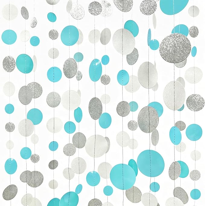 Teal Blue Silver White Party Polka Dot Garland Banner Aqua Turquoise Glitter by pinkblume