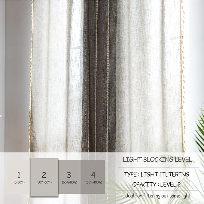 Sutuo Home Boho Curtains for Bedroom Dining Room, Semi Blackout Linen Farmhouse - Image 3