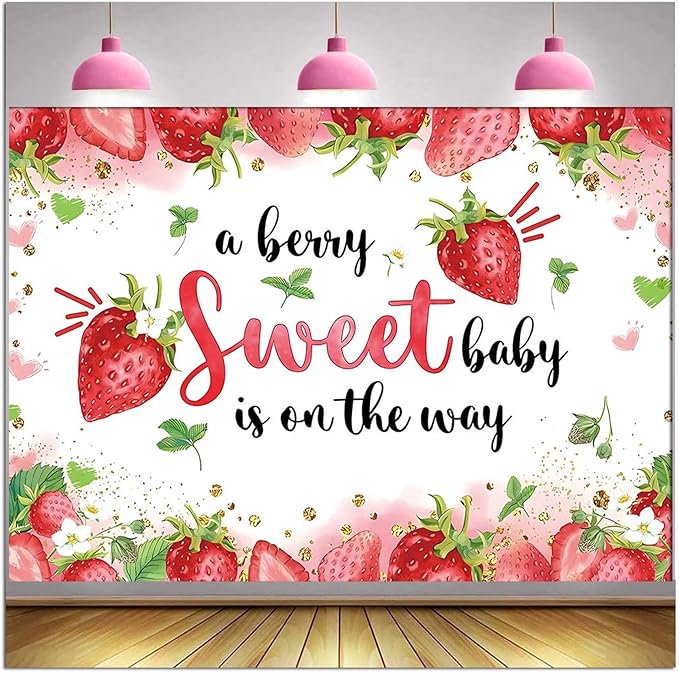 Strawberry Baby Shower Photo Banner Girl Baby Shower Newborn Party Decorations by HQM