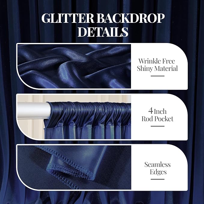 10x10 ft Navy Blue Glitter Backdrop Curtain - Image 2