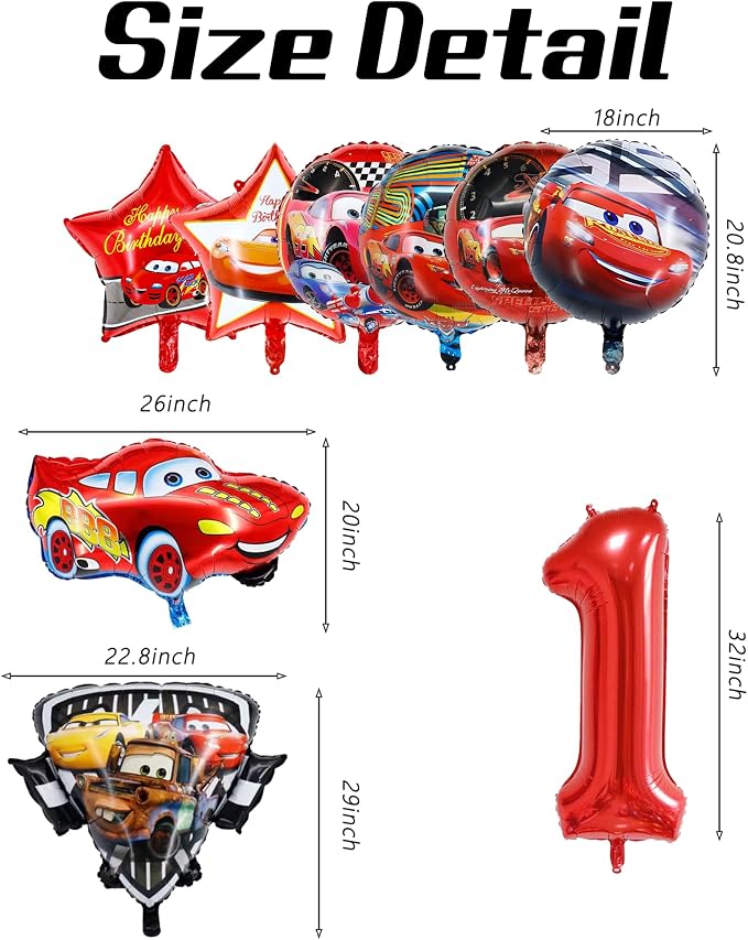 9 Pcs Car Theme Happy Birthday Decorations, Cute Cartoons Party Decorations - Image 2