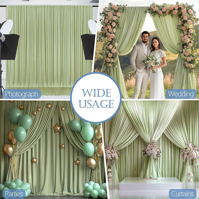 ESGOTBME 10x10ft Wrinkle Free Sage Green Backdrop Curtain - Image 4