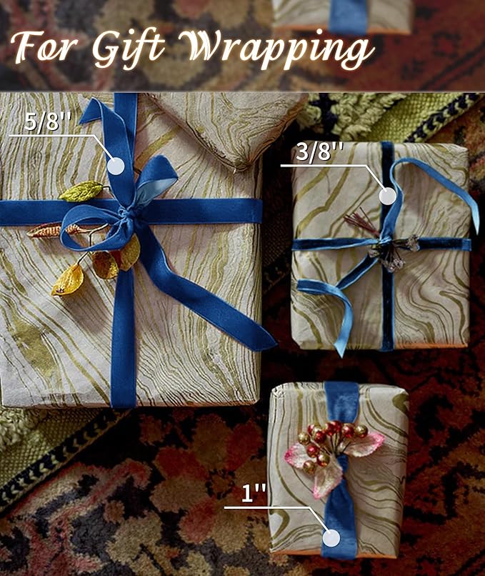 Royal Blue Velvet Ribbon 5/8'' 25 Yards for Christmas Tree, Gift Wrapping, Flower Bouquet, Wreath Decorations, Bow Making