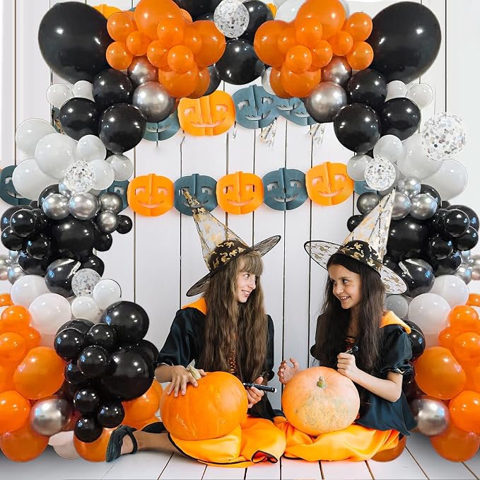 Black Orange Balloons 12 Inch Black Orange Silver Confetti Balloons Halloween - Image 5