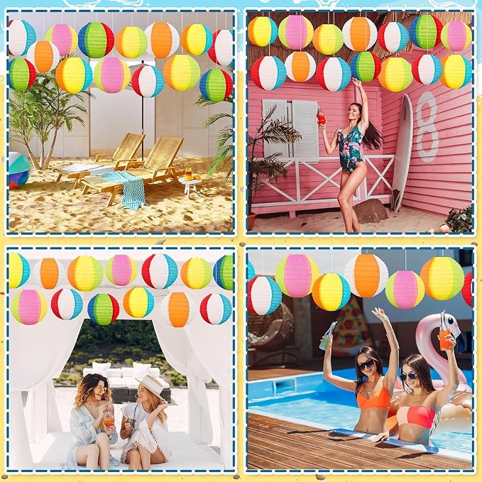 ‎Renbuzhu 60PCS Pool Party Decorations Beach Ball Paper Lanterns Bulk - Image 2