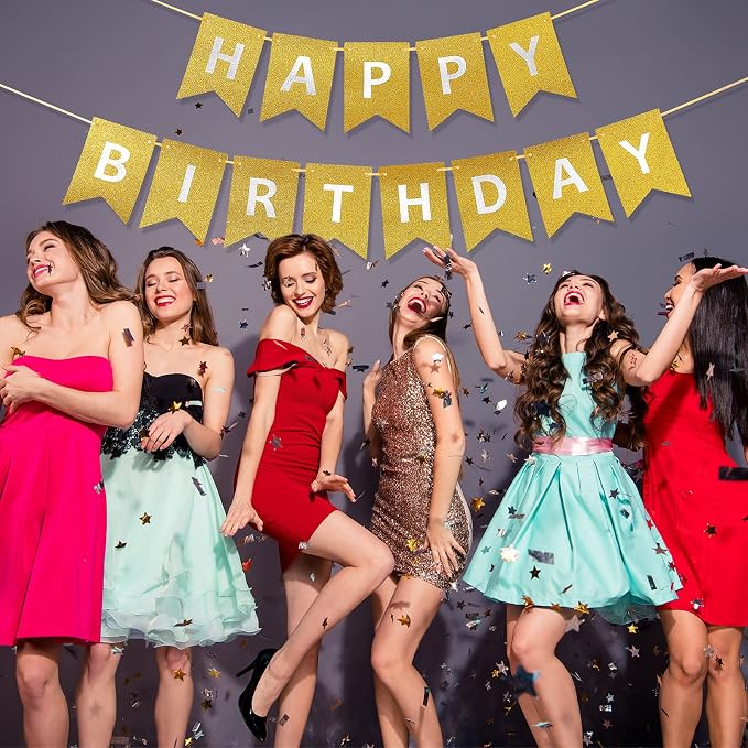 Clabby Glitter Gold Happy Birthday Banner - Image 5