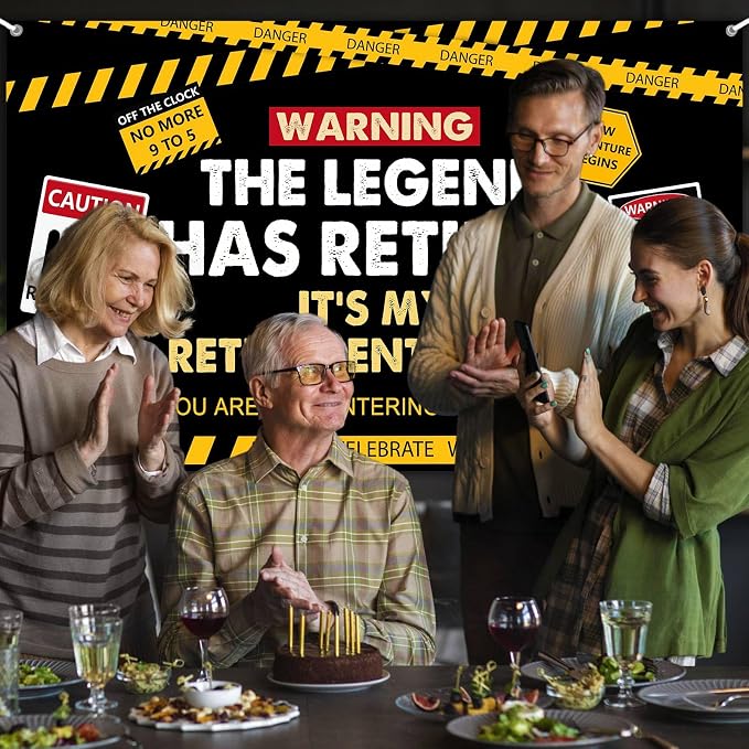 Happy Retirement Banner Caution Logos Retirement Party Decorations Funny Legend - Image 4
