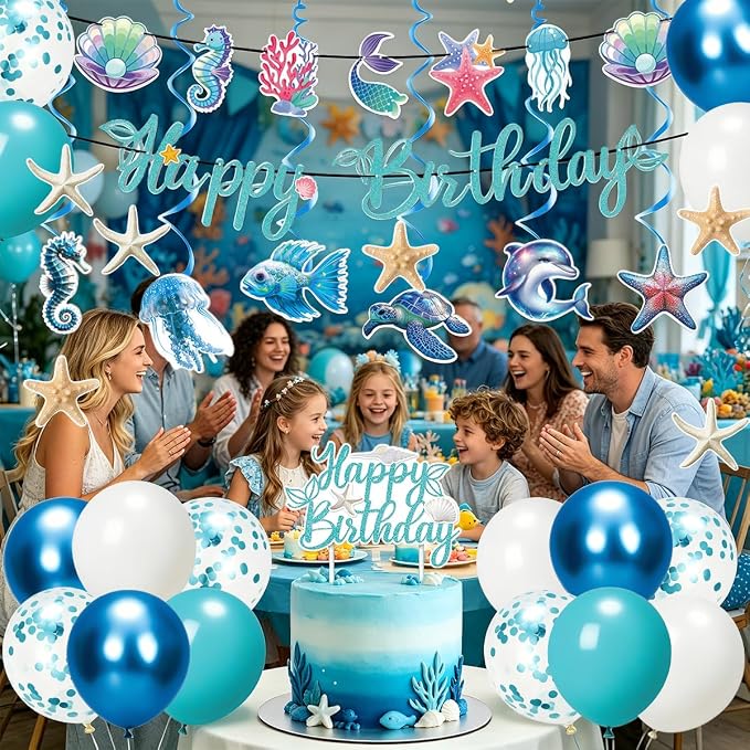 Ocean Birthday Banner, Cake Toppers Under Sea Party Decor | Under The Sea - Image 6