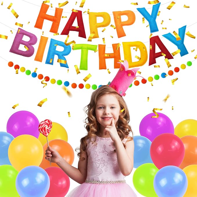 Pre-Strung 3D Felt Happy Birthday Banner, Retro Color Birthday Decorations | - Image 6