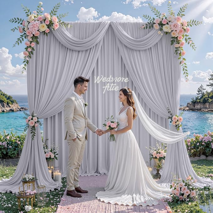 10 ft x 10 ft Wrinkle Free Silver Backdrop Curtain - Image 5