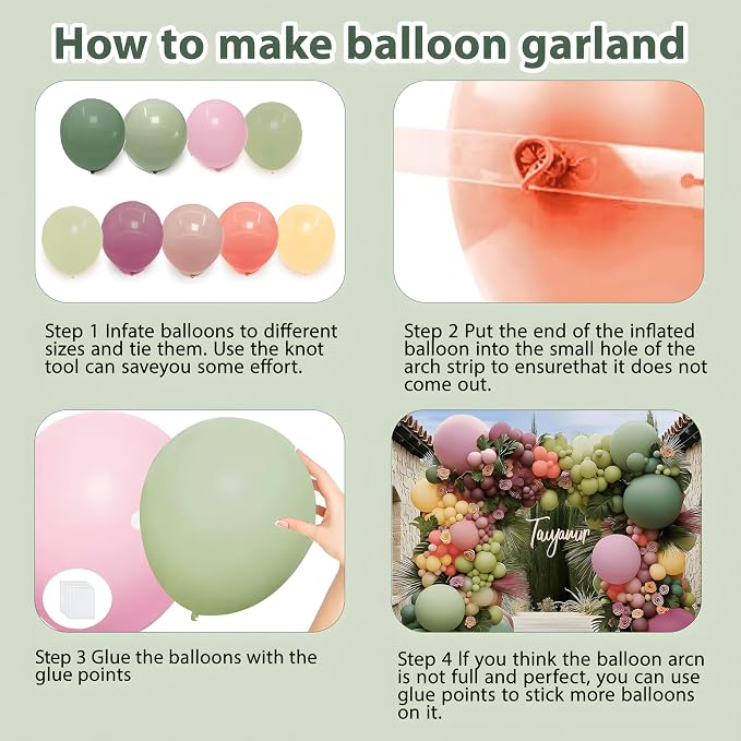 Green Pink Yellow Pastel Balloons Arch Kit, Double Stuffed, Party Decor. | Sage - Image 3