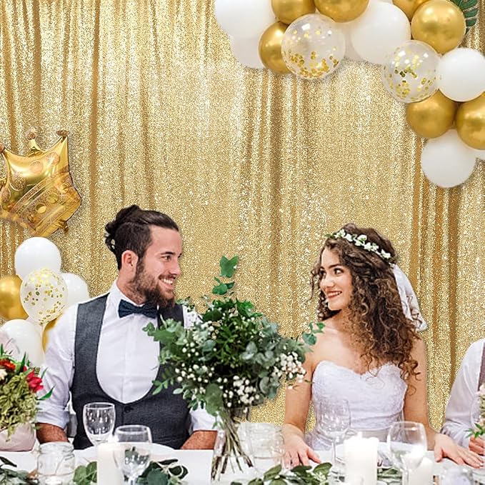 PartyDelight Gold Sequin Backdrop 8x8ft Sparkly Photo Curtain | 4 Inch Rod - Image 3