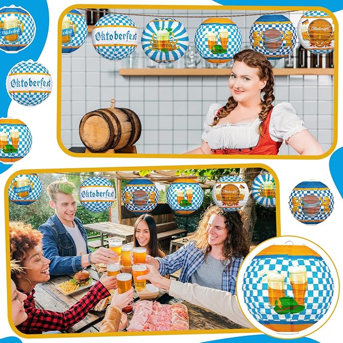 Panelee 12 Pcs Oktoberfest Paper Lanterns Oktoberfest Party Decorations 8 Inch - Image 6
