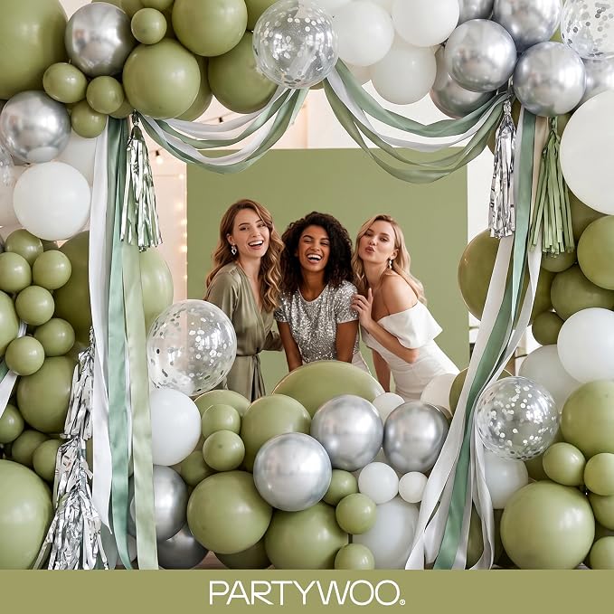 PartyWoo Sage Green Balloons 127pcs Olive Boho Green Color 36 Inch | Different - Image 5