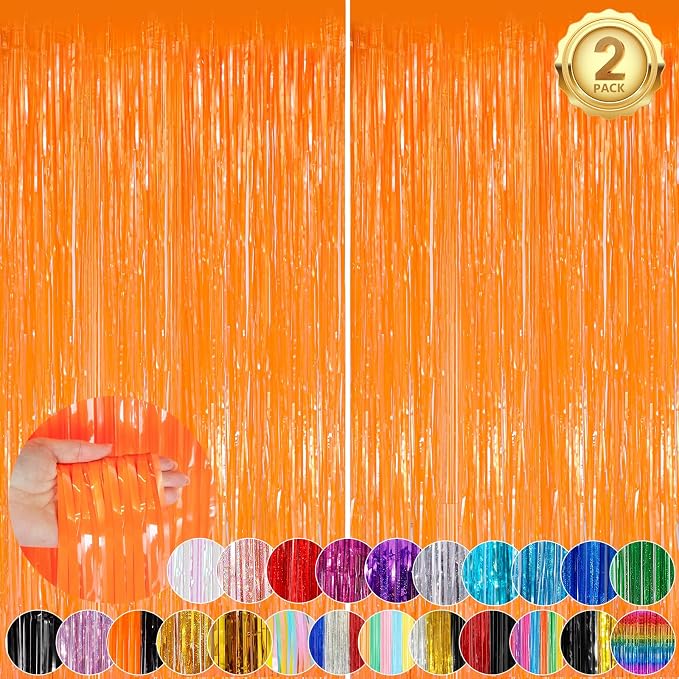 Macaron Orange Fringe Curtain Party Streamers 2Pack 3.3 x 8.3 Ft Foil Fringe by UWPVOWSR