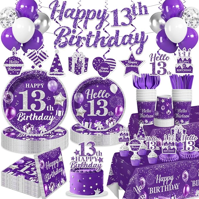 purple 13th birthday decorations by Yingoto