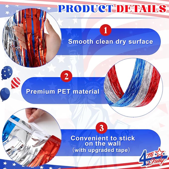 4 Pcs 4th of July Decorations 15ft Patriotic Metallic Foil Ceiling Fringe - Image 4