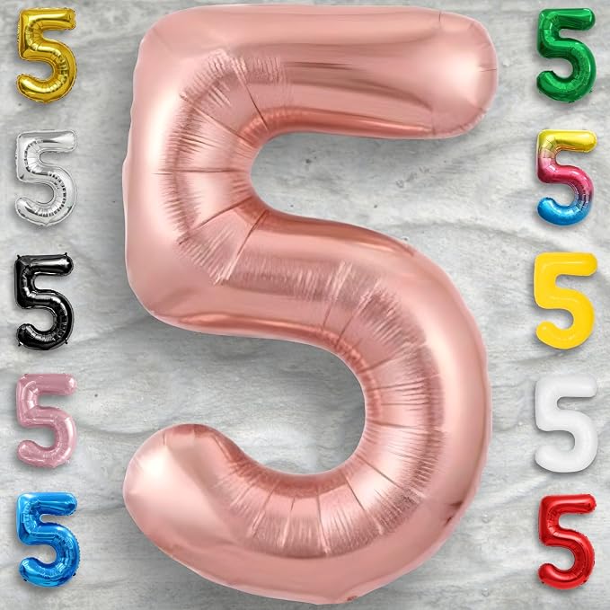 Rose Gold Number Balloon 5 Mylar Foil Balloons 40 inch - Image 4
