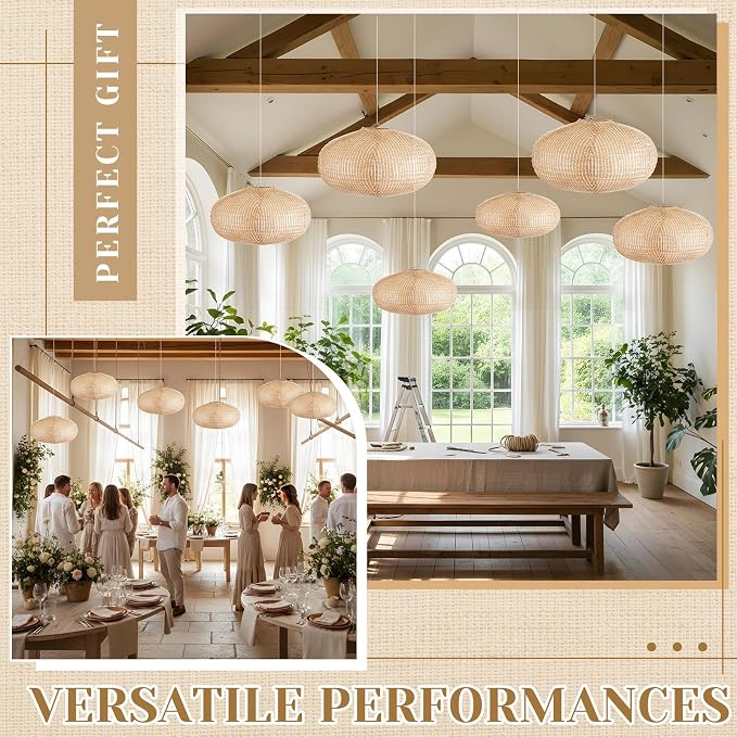 Hortsun 6 Pcs Print Burlap Oval Paper Lanterns Boho Chinese Paper Lanterns - Image 6