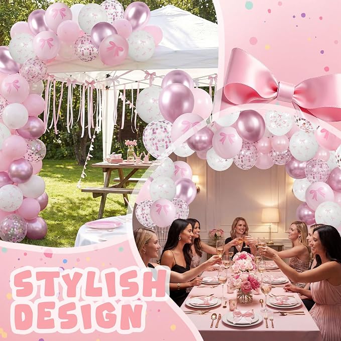 Civaner 48 Pcs Pink Bow Balloons Bulk 12 Inches Light Metallic Pink Clear White - Image 5