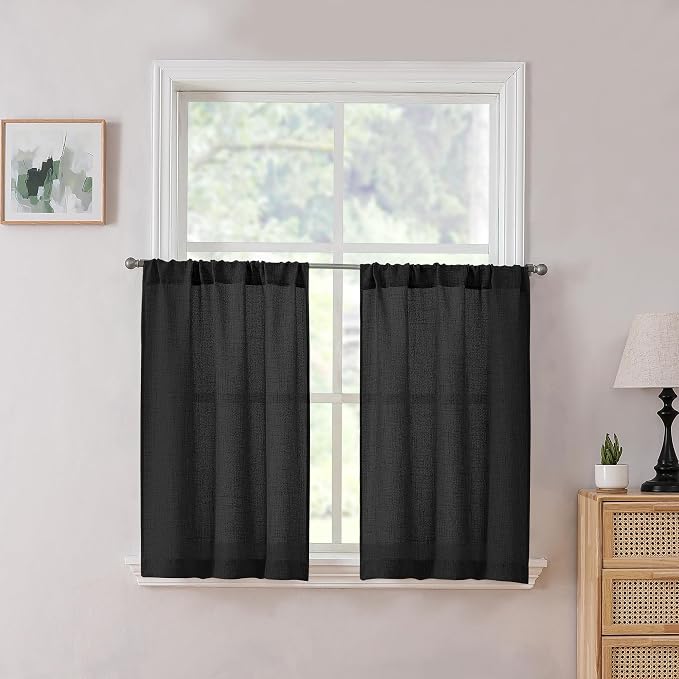 Tollpiz Short Linen Tier Curtains Rod Pocket Semi Sheer Half Kitchen Curtain by Tollpiz