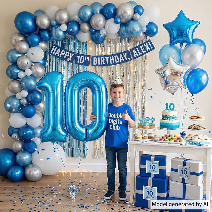 Light Blue Number 10 Balloon 40 Inch, Foil Numeral - Image 7