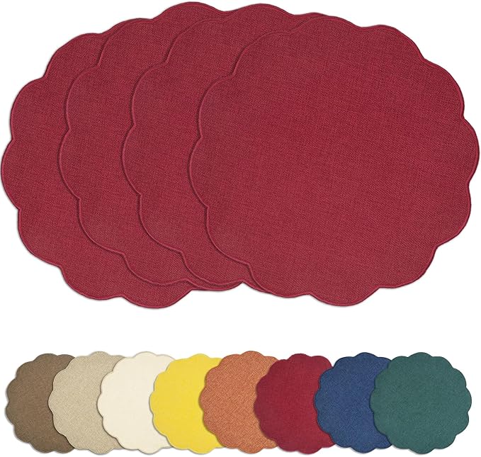 AHHFSMEI Round Faux Linen Placemats Set of 4 Heat Resistant Non-Slip Stain by AHHFSMEI