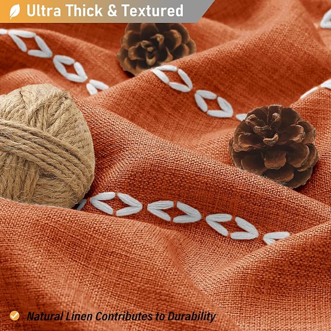 Small Boho Linen Heavy Duty Cloth Shower Curtain, Burnt Orange | Stall Size - Image 2
