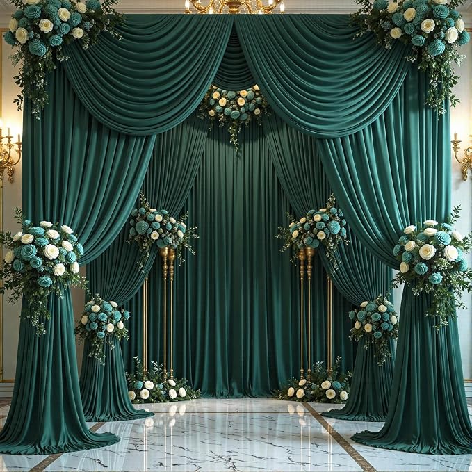10 Panels Hunter Green Backdrop Curtains - Image 2
