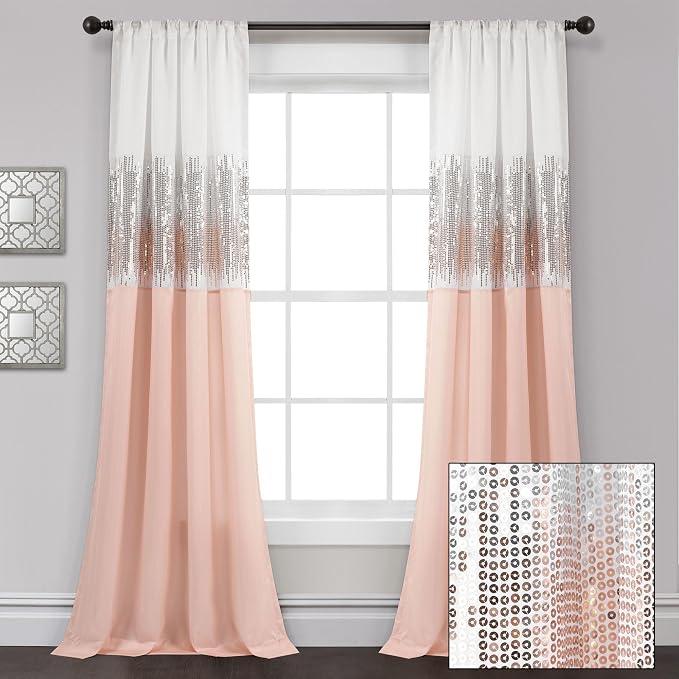 Lush Decor Night Sky Window Curtain Panel, Single 42"W x 84"L White & Blush - Image 2