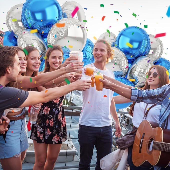20PCS Blue Silver Round Shaped Foil Balloons, 18 Inch Round Foil Balloon - Image 5