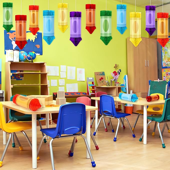 12 Pcs Crayon Pencil Hanging Honeycomb Classroom Decorations | Welcome Back to - Image 2