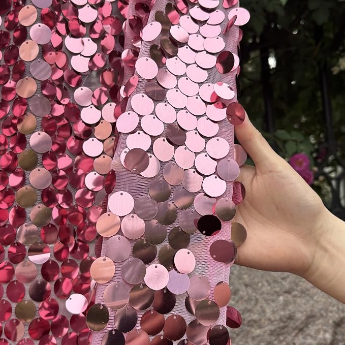 Rose Pink Large Sequin Backdrop, 4x10 Ft, 2 Panels | Large 18mm Sequins - Image 3