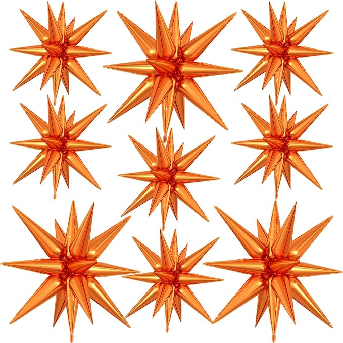 9Pcs Orange Star Balloons, Large Explosion Star Foil Balloons, Metallic Orange by Dagelar