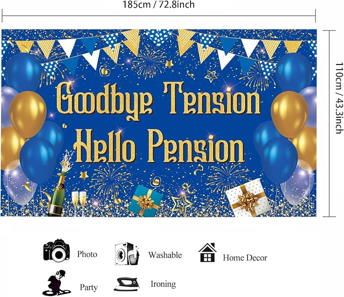 Blue Gold Goodbye Tension Hello Pension Backdrop Banner Photography Background - Image 2