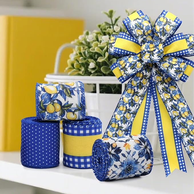 4 Rolls Lemon Wired Edge Ribbon - Image 2